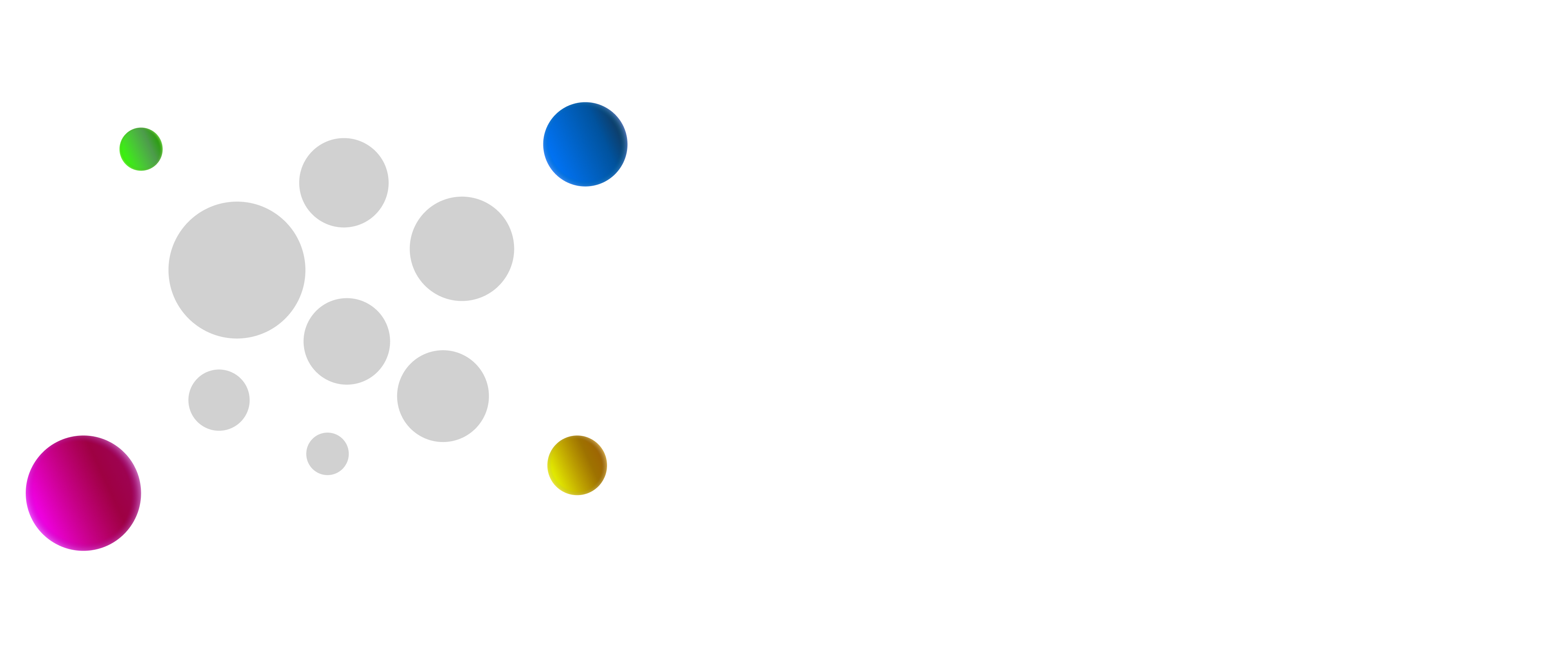 Cette image représente, de manière plus explicite, l'exclusion. Une sphère gris clair, avec des sphères plus sombres à l'intérieur, est entourée de sphères colorées. Cela représente une barrière pour les sphères colorées afin de pénétrer à l'intérieur de la sphère gris clair.