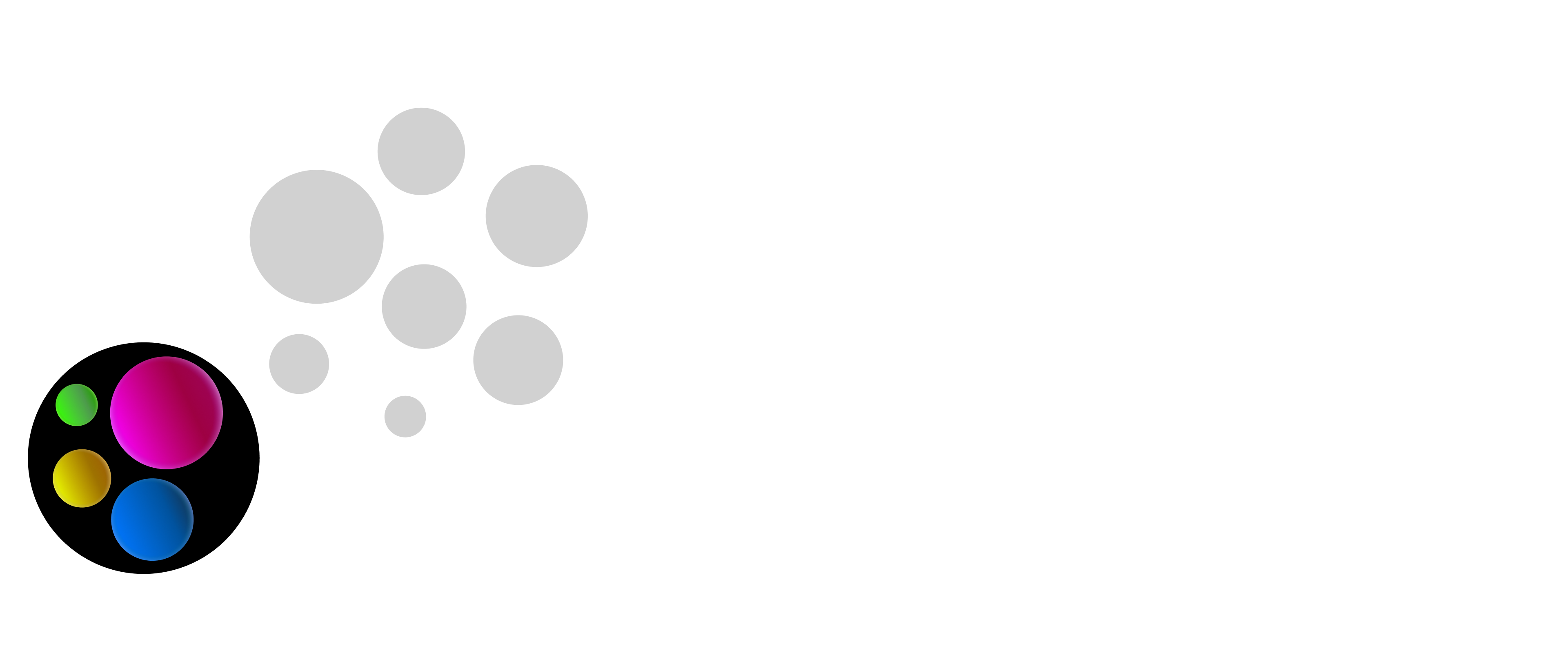This image represents, more explicitly, separation. It shows a light grey sphere with darker spheres inside and a black sphere containing coloured spheres. This represents the two separate environments in which users find themselves when facing a specific functionality or product.