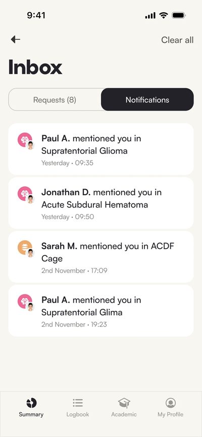 Notifications and requests in a dedicated space.